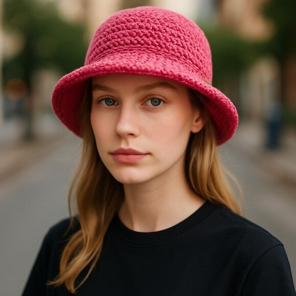 NWT Trina Turk raffia crochet Pink  bucket hat main image 6